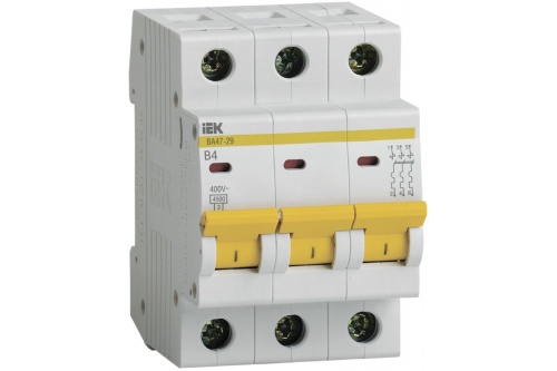 Выключатель автоматический трехполюсный 4А В ВА47-29 4.5кА | код. MVA20-3-004-В | IEK